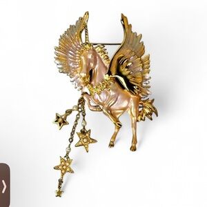 VTG Kirks Folly Unicorn Brooch Gold Tone Celestial Star Dangle Fantasy Fairy Pin